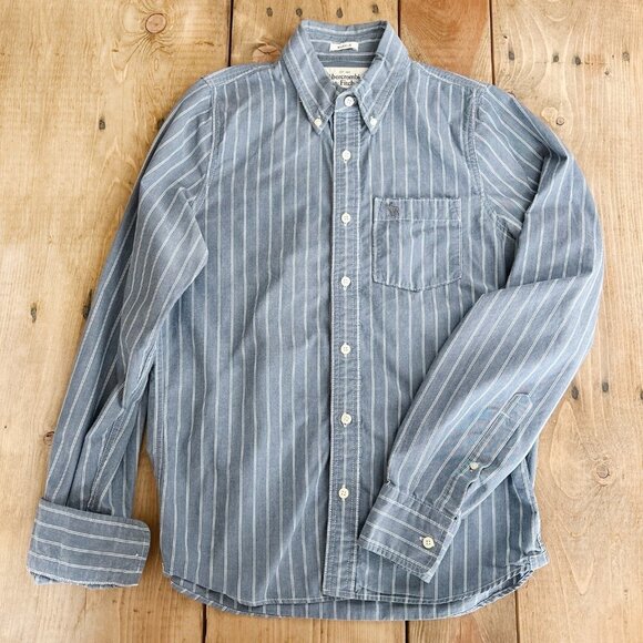 Abercrombie & Fitch Mens Muscle Shirt Button Down Moose Pinstripe M Blue - Picture 4 of 8